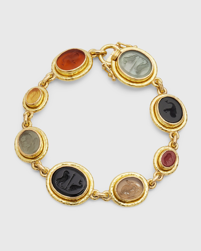Elizabeth Locke 19k Small Venetian Glass Intaglio Bracelet With Dolphin, Horse And Lion In Amber
