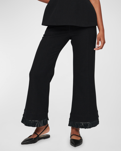 Clea Parker Raffia Fringe-trim Trousers In Black