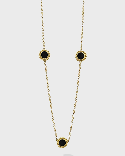 Lagos 18k Covet Onyx 7mm Round 3-station Necklace, 16-18"l In 40 White