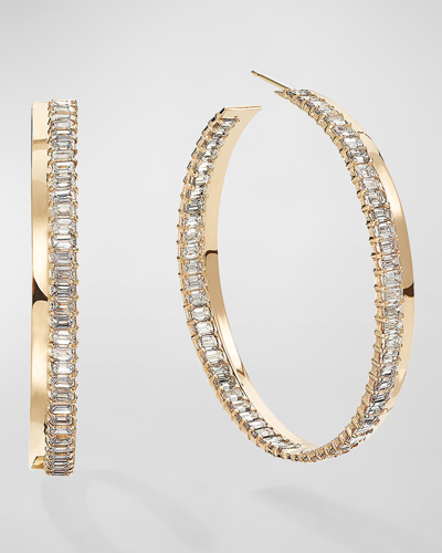 Lana Yellow Gold Bar & Pavé Diamond Hoop Earrings In 40 White
