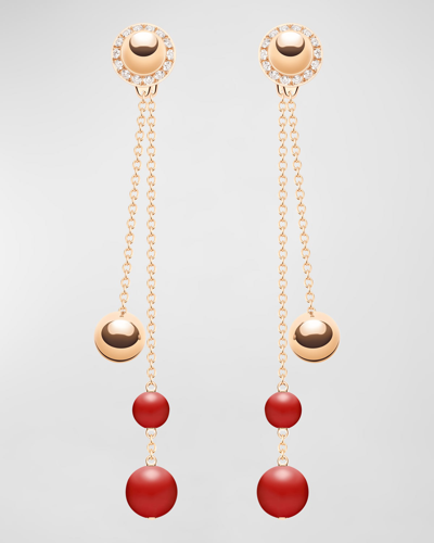 Piaget Possession 18k Rose Gold Diamond And Carnelian Drop Earrings In 15 Rose Gold