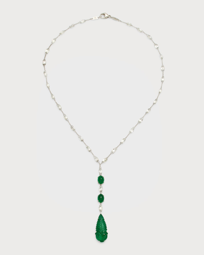 Bayco Platinum Carved Emerald And Briolette Diamond Necklace In 20 Platinum