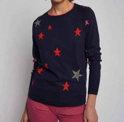 Vilagallo Villagallo Sweater Intarsia Star Round Neck Navy In Blue