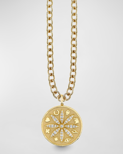 Sydney Evan Cable Chain And Sand Dollar Coin Pendant Necklace In Gold