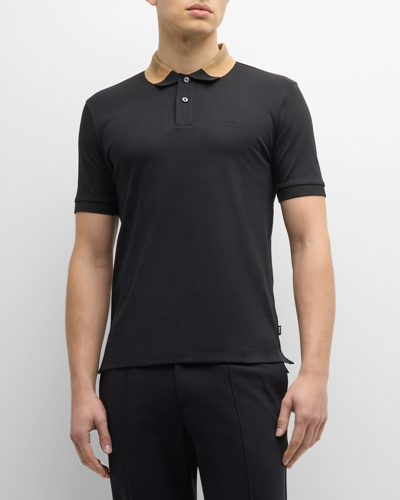 Hugo Boss Men's Cotton Contrast-collar Polo Shirt In Black