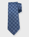 GIORGIO ARMANI MEN'S SILK JACQUARD GINGHAM-STRIPE TIE