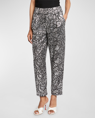 Koché Metallic Straight Cropped Pants In Silver