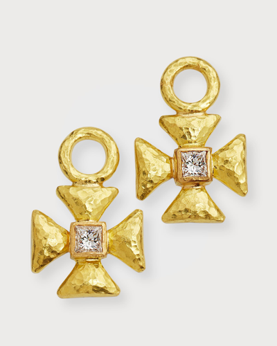 Elizabeth Locke 19k Diamond Maltese Cross Earring Pendants In 05 Yellow Gold