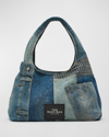 Marc Jacobs The Deconstructed Denim Sack Bag In Indigo Multi