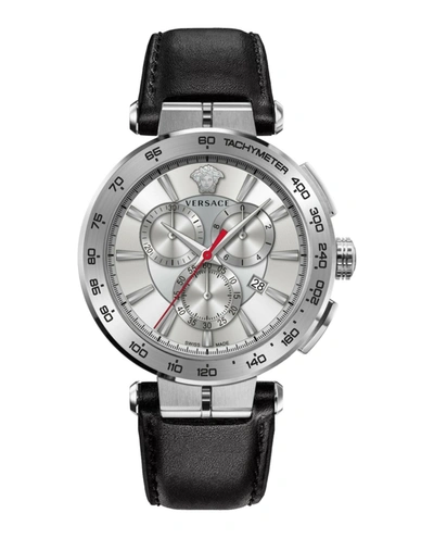 Versace Aion Chrono Leather Watch In Multi