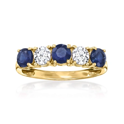 Ross-simons Sapphire And . Lab-grown Diamond Ring In 14kt Yellow Gold In Blue