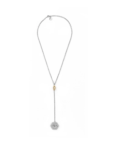 Philipp Plein Two-tone Stainless Steel Pave 3d $kull & Hexagon Logo 20" Lariat Necklace