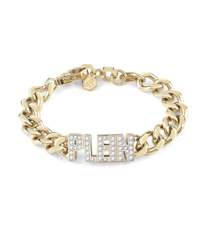 Philipp Plein Gold-tone Ip Stainless Steel Pave Plein Lettering Cuban Link Bracelet