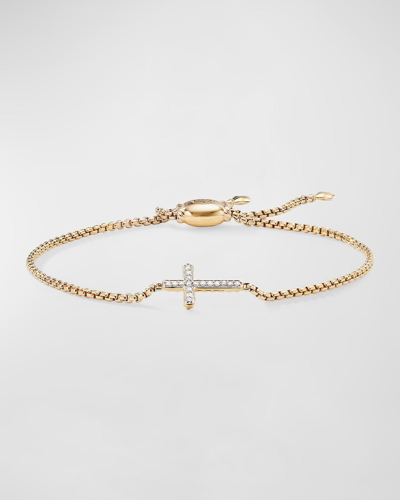 David Yurman 18k Gold Petite Sideways Diamond Cross Bracelet In 40 White