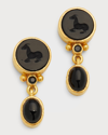 ELIZABETH LOCKE 19K YELLOW GOLD VENETIAN GLASS TINY HORSE EARRINGS WITH CABOCHON STONE