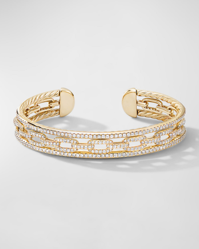 David Yurman Stax 18k Yellow Gold Diamond 3-row Bracelet In 40 White