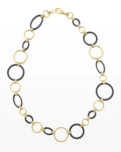 Lagos 18k Gold Caviar Link Necklace W/ Black Ceramic