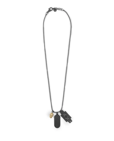 Philipp Plein Two-tone Ip Stainless Steel Logo Tag Multi-charm Pendant Necklace, 29-1/3" + 2-3/4" Extender In Ip Black