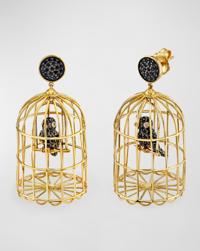 Sydney Evan Large Diamond And Sapphire Caged Albert Earrings In 15 Blue