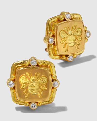 Elizabeth Locke 19k Diamond Bee Stud Earrings In 05 Yellow Gold
