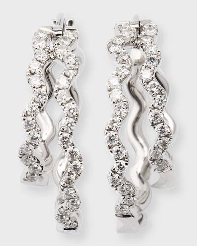 Graziela Gems 18k White Gold Diamond Double-hoop Earrings In 10 White Gold