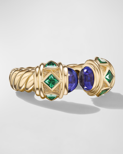 David Yurman 18kt Yellow Gold Renaissance Tanzanite Tsavorite Ring In Tanzanite And Tsa