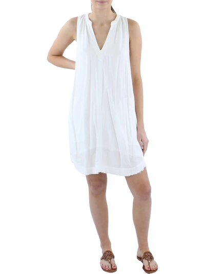 Splendid Joella Womens Mini Frayed Hem Shift Dress In White