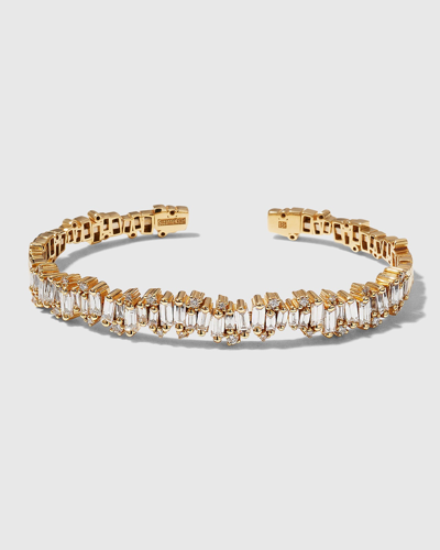 Kalan By Suzanne Kalan Yellow Gold Flexible Bangle With White Diamonds In 05 Yellow Gold