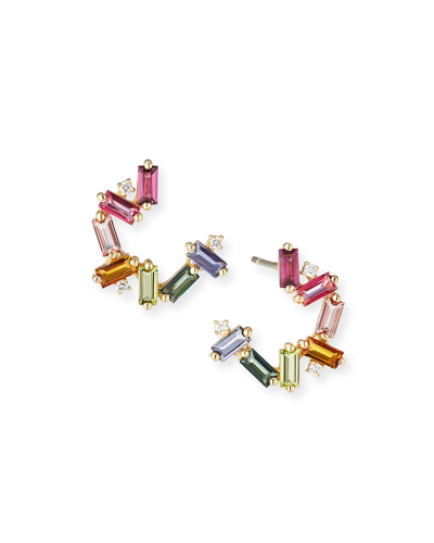 Kalan By Suzanne Kalan 14k Rose Gold Sideways Spiral Rainbow Hoop Earrings In 40 White