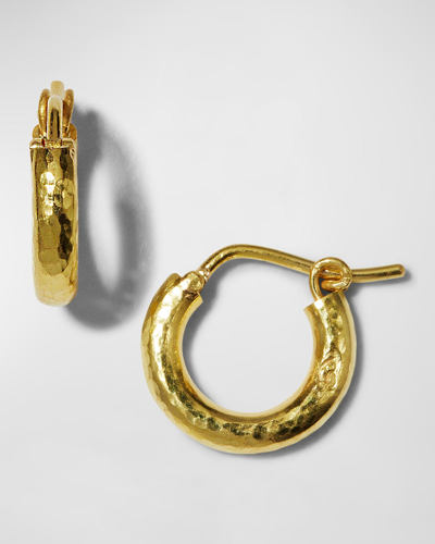Elizabeth Locke Hammered 19k Yellow Gold Baby Hoop Earrings