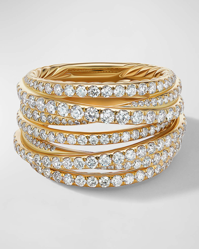David Yurman Pave Crossover Ring With Diamonds In 18k Gold, 16mm In 40 White