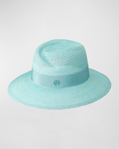 Maison Michel Virginie Straw Fedora Hat In Aqua Blue