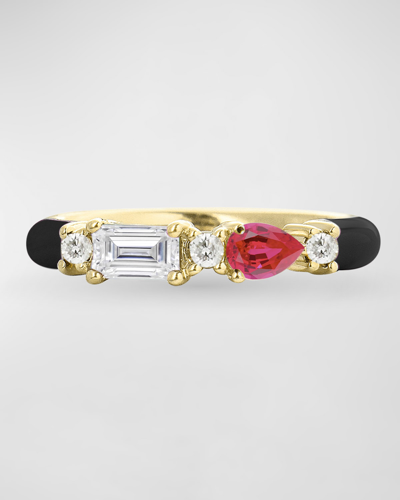 Stevie Wren 14k Yellow Gold Sapphire & Diamond Enamel Ring In Red