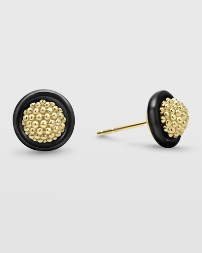 Lagos 18k Gold And Black Caviar 9mm Stud Earrings In 10 Black