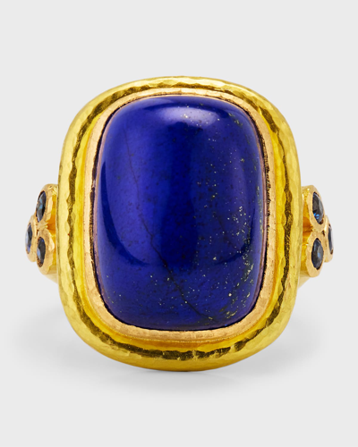Elizabeth Locke 19k Lapis Cushion Ring With Blue Sapphires In 05 Yellow Gold