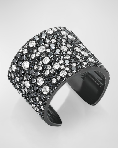 Sheryl Lowe Cobblestone Black And White Diamond Wide Cuff Ring