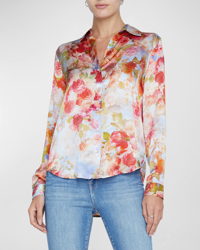 L Agence Tyler Floral Silk Button-front Blouse In Multi Soft Cloud Floral