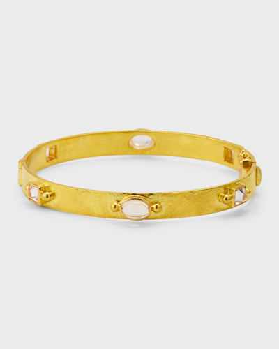 Elizabeth Locke 19k Yellow Gold Flat Ribbon Dressing Gownrta Bangle With Moonstones In 05 Yellow Gold