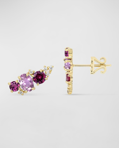 Stevie Wren 14k Gold Rhodolite Garnet Diamond Ear Climber, Single (left)