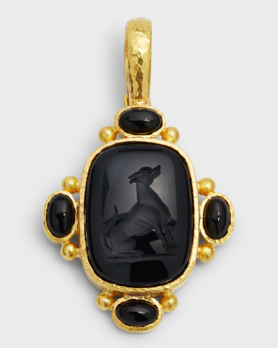 Elizabeth Locke 15x20mm Seated Whippet Cabochon Onyx Pendant In 05 Yellow Gold