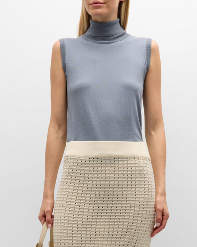 Le17septembre Sleeveless Silk-cotton Turtleneck In Ash Blue