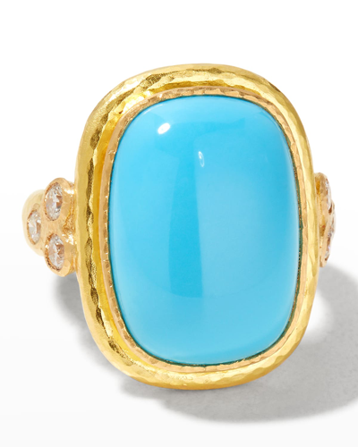 Elizabeth Locke 19k Gold Cushion-cut Turquoise Ring With Diamonds In 05 Yellow Gold