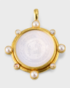 ELIZABETH LOCKE 18TH CENTURY 35MM GAMBLING COUNTER PENDANT WITH PEARLS AND MOONSTONE