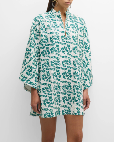 La Vie Style House High-collar Sequin Mini Caftan In Green