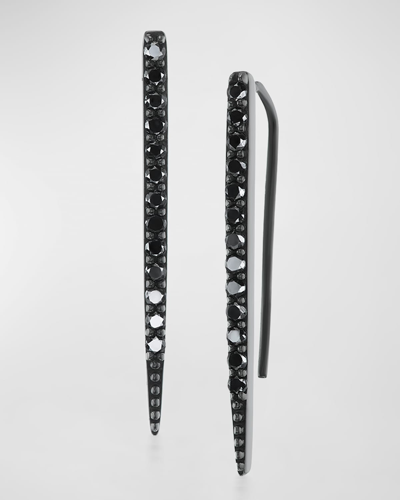 Sheryl Lowe Baby Stick Black Diamond Thread Earrings In 40 White