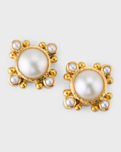 Elizabeth Locke 19k White Mabe Pearl Stud Earrings In 05 Yellow Gold