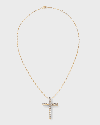 Lana Emerald-cut Diamond Cross Pendant Necklace In Yellow Gold