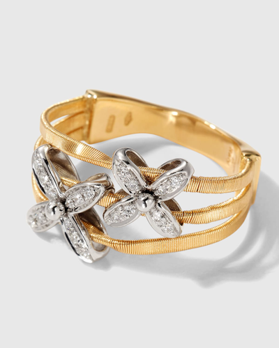 Marco Bicego Marrakech Onde 18k Yellow And White Gold 3-row Diamond Ring Size 7 In 05 Yellow Gold