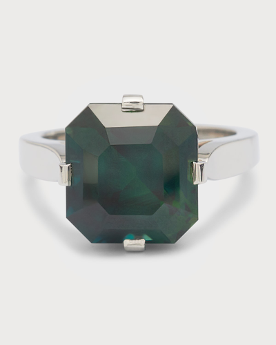 Bayco Platinum Emerald-cut Natural Green Sapphire Ring In 20 Platinum