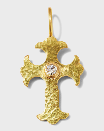 Elizabeth Locke Gothic Cross Pendant With 3.5mm Faceted Diamond Center In 05 Yellow Gold